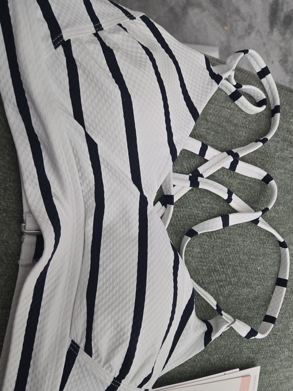 Striped White & Navy Women’s Bikini Top And Bottom Classic Nautical Style